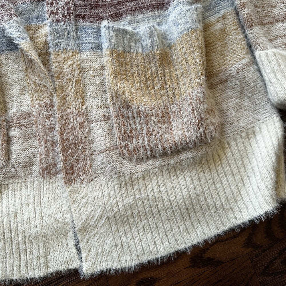 Maurices Plus Size Eyelash Striped  Open Cardigan Plus Size 0X Cream Sweater - Picture 6 of 15